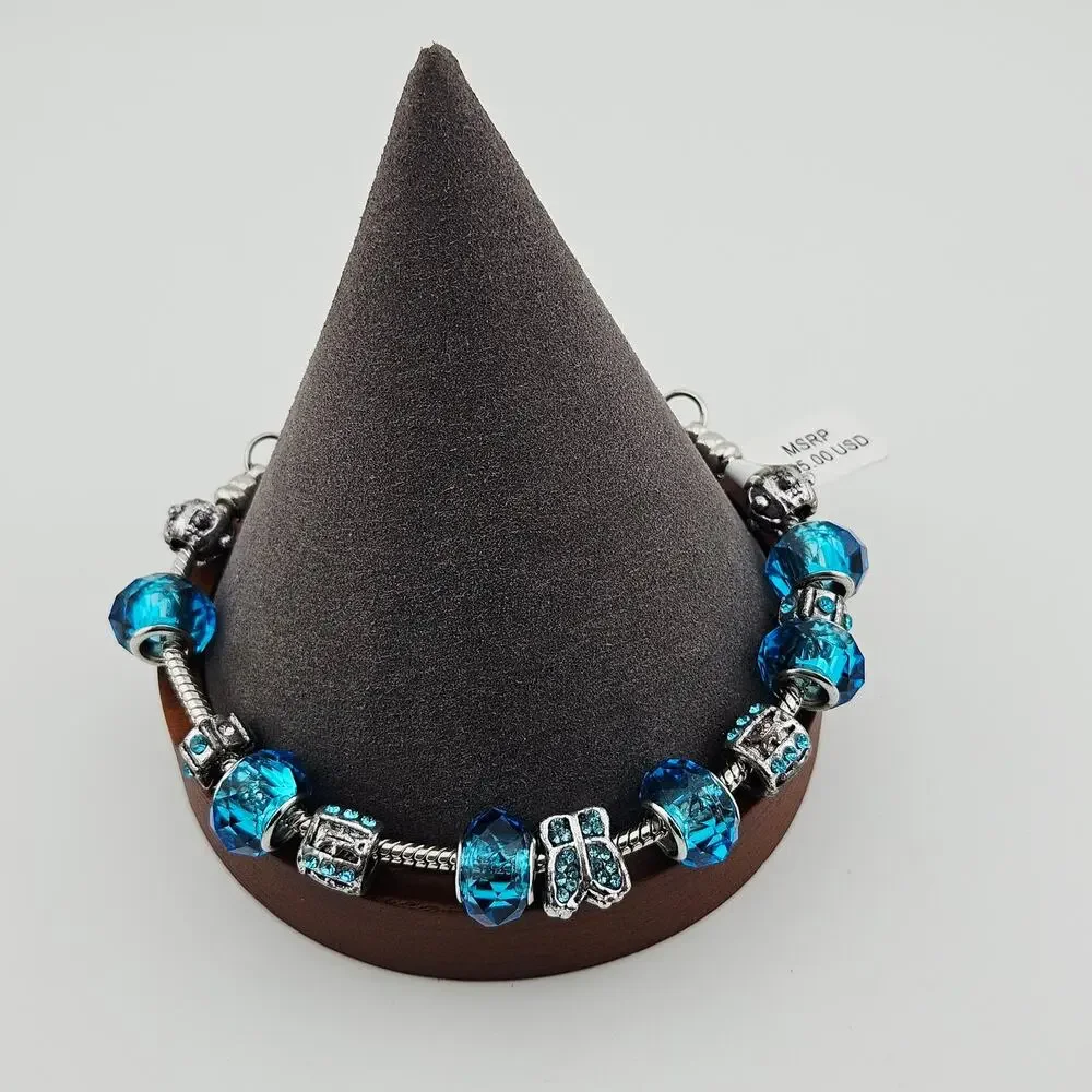 Bella Charms Slide Style Beaded Charm Bracelet Silver Tone Blue Butterfly Fairy